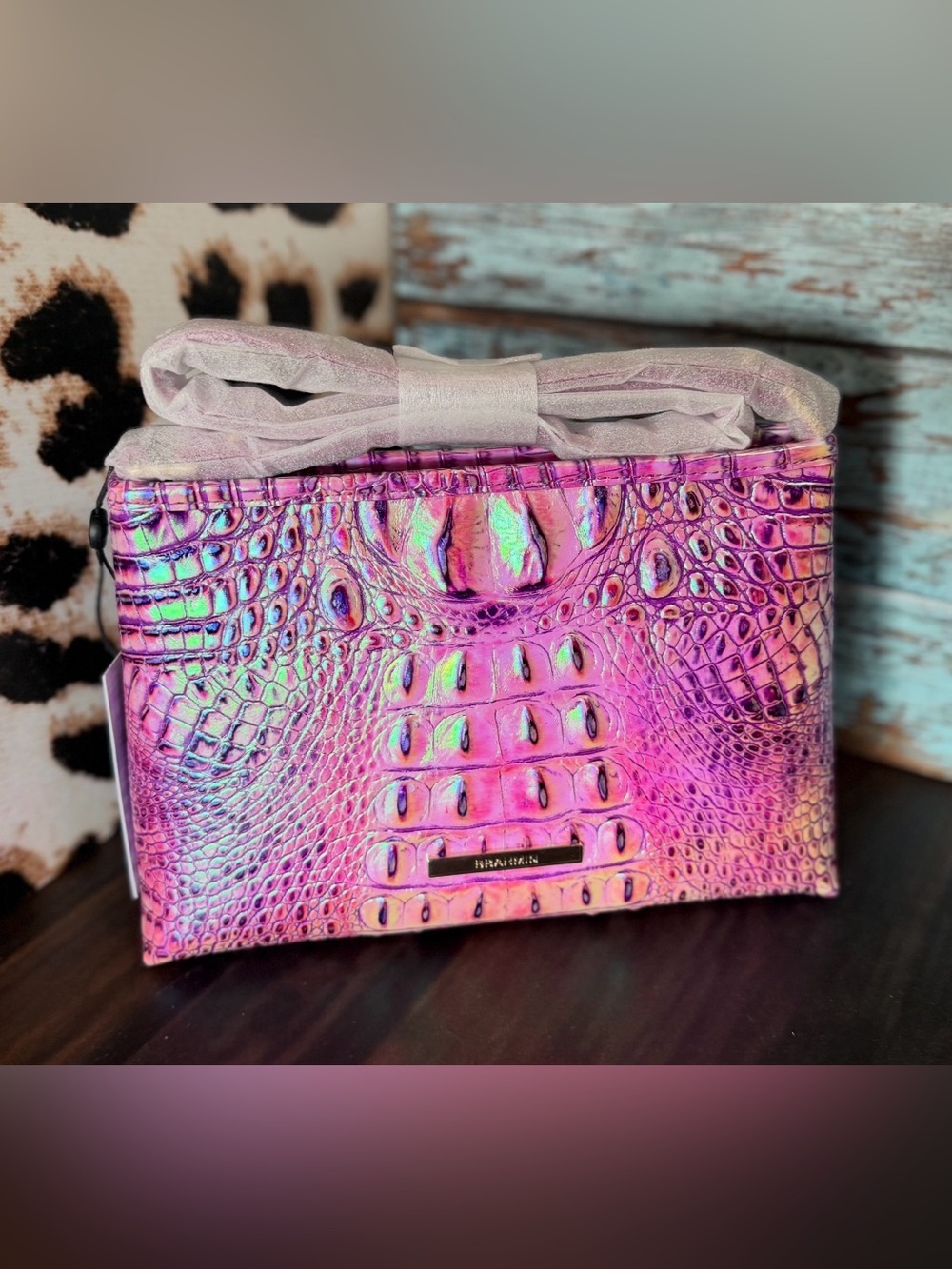 BRAHMIN PURPLE IRIS LORELEI PURPLE & PINK IRIDESCENT GLOW NWT FIRM $ HARDTOFIND - Picture 2 of 12
